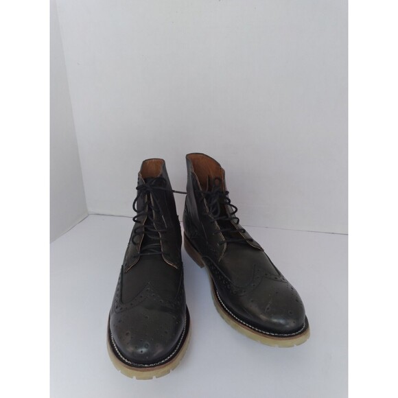 Classic Leather Wingtip Combat‎ Boots Black Brogue Lace-up Ankle Boots. main image 4